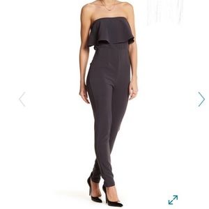 BLVD Flounce Strapless Gray Jumpsuit NEW Size Large